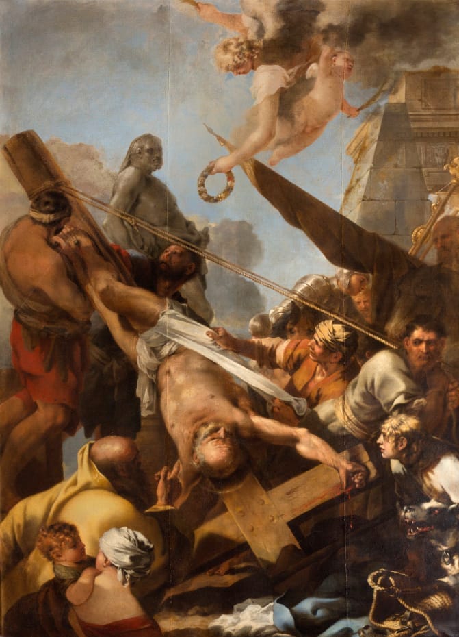 Peinture du crucifiement de saint Pierre par Sébastien Bourdon