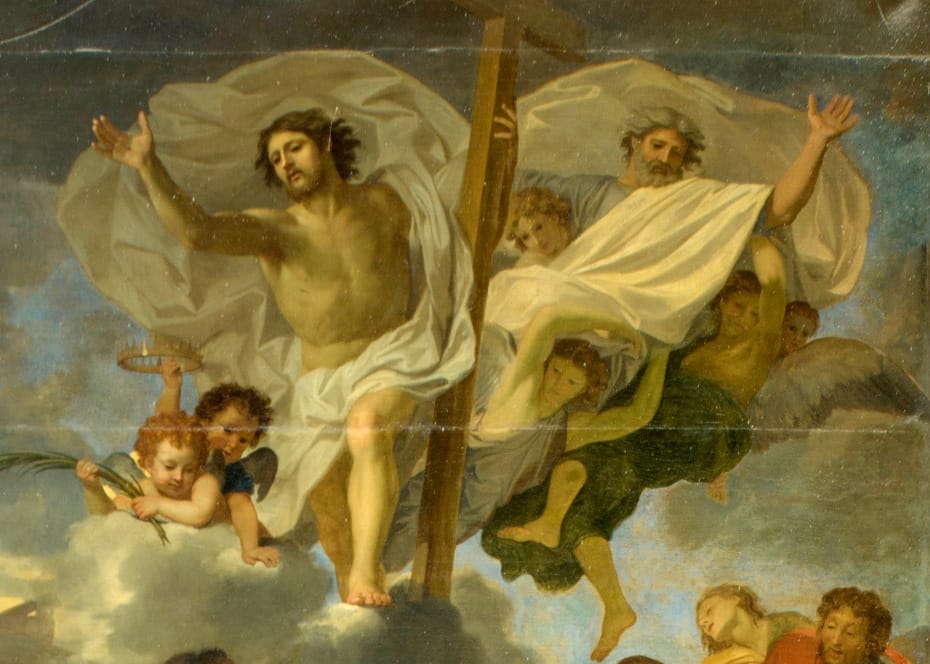 Peinture de la lapidation de saint Etienne par Charles le Brun, gros plan sur les anges