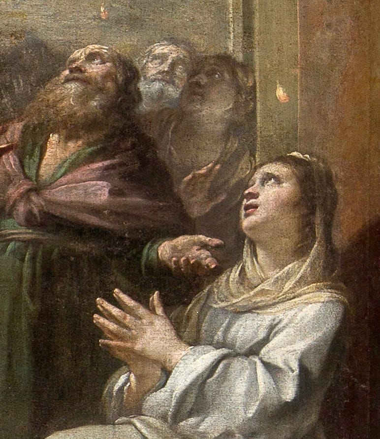 Détails de la peinture de la descente du Saint-Esprit par Jacques Blanchard
