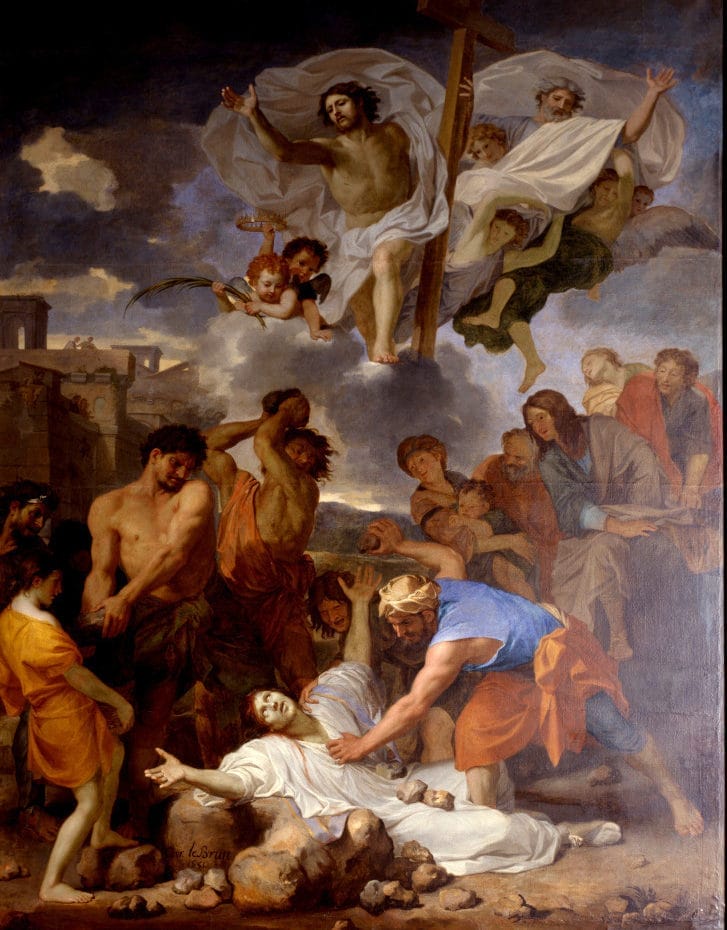 Peinture de la lapidation de saint Etienne par Charles le Brun
