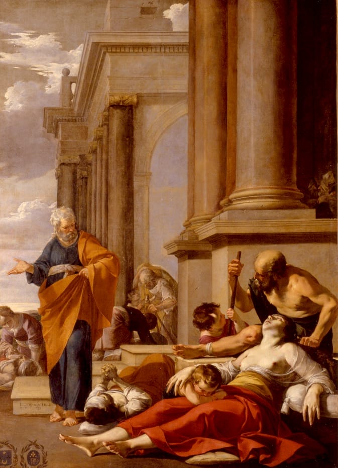 Peinture de saint Pierre guérissant les malades de son ombre par Laurent de la Hyre