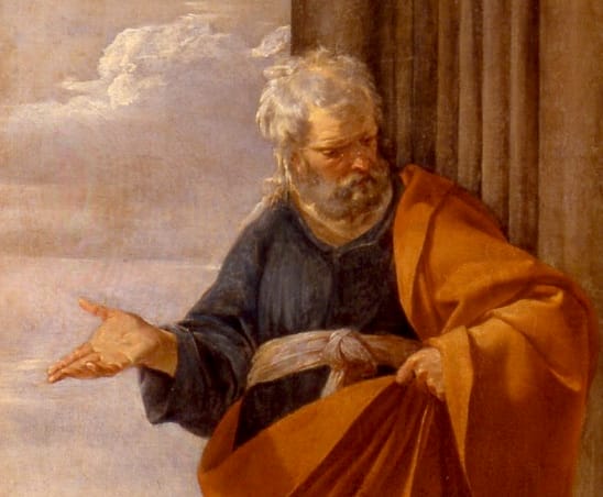 Peinture de saint Pierre guérissant les malades par Laurent de la Hyre, gros plan sur saint Pierre