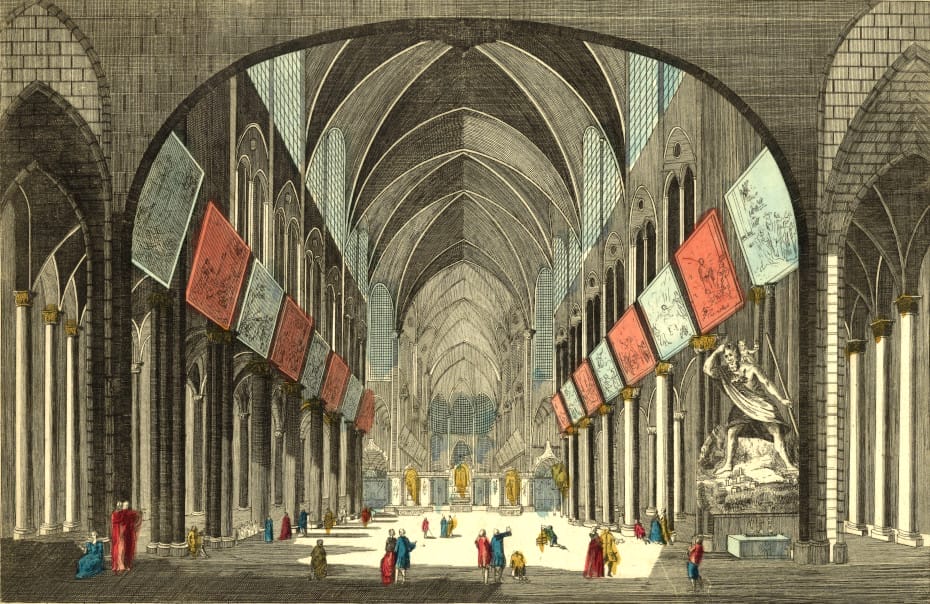 Gravure représentant les grands Mays à l'intérieur de Notre-Dame
