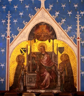 Fresque de la Vierge accueillant l'âme de Simon Matifas de Bucy, entourée de saint Denis et saint Nicaise
