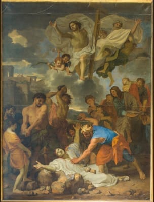 Peinture de la lapidation de saint Etienne par Charles le Brun