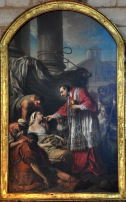 Peinture de saint Charles Borromée donnant la communion aux pestiférés par Carle Van Loo