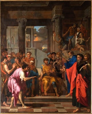 Peinture de saint Paul aveugle le faux prophète Bar-Jésus et convertit le proconsul Sergius par Nicolas Loir